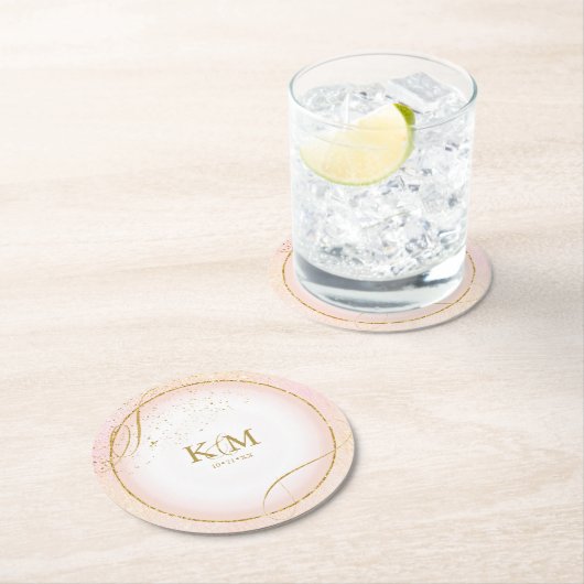 素晴らし線金ゴールド結婚抽象芸術V3赤面ID867 ラウンドペーパーコースター (インサイチュ)