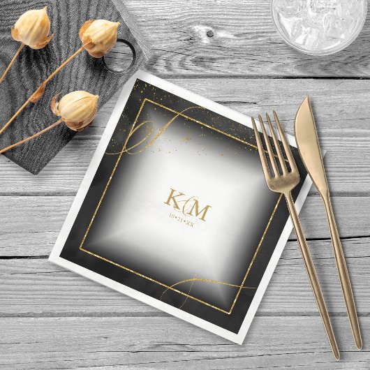 素晴らし線金ゴールド結婚抽象芸術V3 Black ID867 スタンダードカクテルナプキン