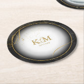 素晴らし線金ゴールド結婚抽象芸術V3 Black ID867 ラウンドペーパーコースター (アングル)