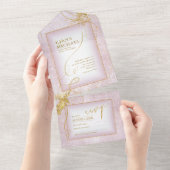 素晴らし線金ゴールド結婚抽象芸術V3 Mauve ID867 オールインワン招待状 (貼ってはがせる)