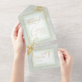 素晴らし線金ゴールド結婚抽象芸術V3 Sage ID867 オールインワン招待状 (貼ってはがせる)