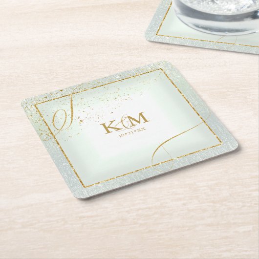 素晴らし線金ゴールド結婚抽象芸術V3 Sage ID867 スクエアペーパーコースター (アングル)