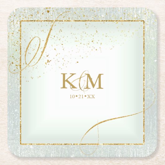 素晴らし線金ゴールド結婚抽象芸術V3 Sage ID867 スクエアペーパーコースター (正面)