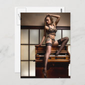 素晴らし美しいオンピアノブラックランジェリー写真 ポストカード (正面/裏面)