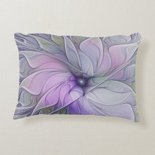 素晴らし美しいモダン抽象芸術フラクタルアートフラワー アクセントクッション (裏面)