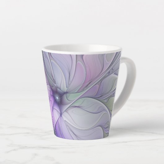 素晴らし美しいモダン抽象芸術フラクタルアートフラワー カフェラテマグ (右アングル)