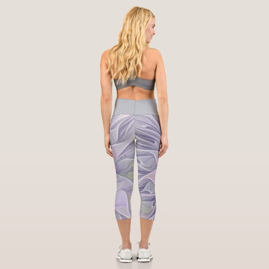 素晴らし美しいモダン抽象芸術フラクタルアートフラワー カプリレギンス (裏面)