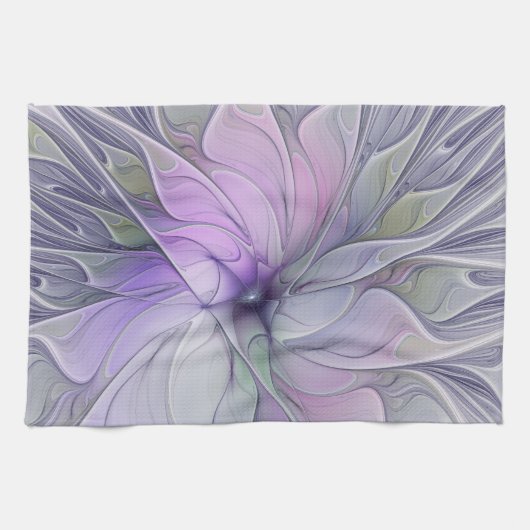 素晴らし美しいモダン抽象芸術フラクタルアートフラワー キッチンタオル (横)