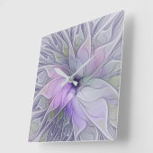 素晴らし美しいモダン抽象芸術フラクタルアートフラワー スクエア壁時計 (傾斜)