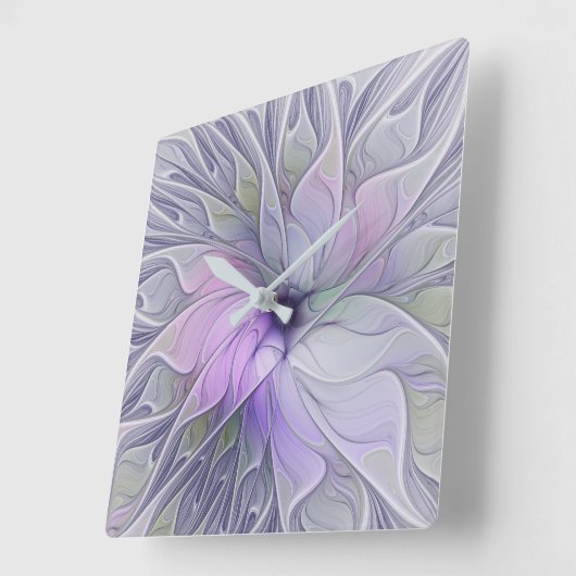 素晴らし美しいモダン抽象芸術フラクタルアートフラワー スクエア壁時計 (傾斜)