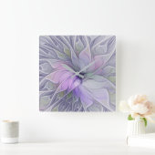 素晴らし美しいモダン抽象芸術フラクタルアートフラワー スクエア壁時計 (ホーム)