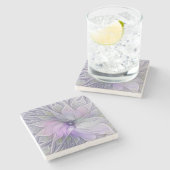 素晴らし美しいモダン抽象芸術フラクタルアートフラワー ストーンコースター (横)