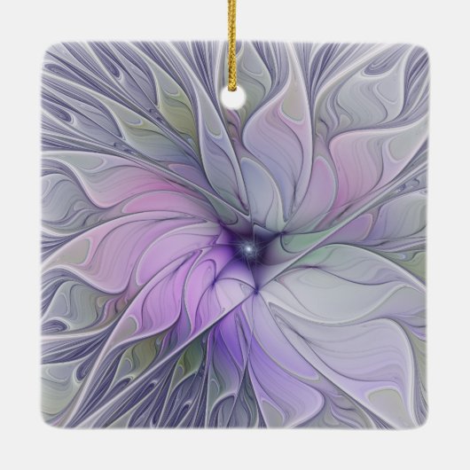 素晴らし美しいモダン抽象芸術フラクタルアートフラワー セラミックオーナメント (裏面)
