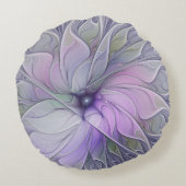 素晴らし美しいモダン抽象芸術フラクタルアートフラワー ラウンドクッション (裏面)