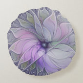 素晴らし美しいモダン抽象芸術フラクタルアートフラワー ラウンドクッション (裏面)