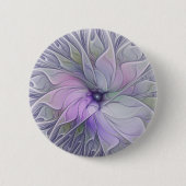 素晴らし美しいモダン抽象芸術フラクタルアートフラワー 缶バッジ (正面)