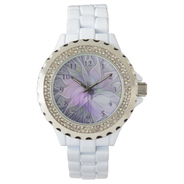 素晴らし美しいモダン抽象芸術フラクタルアートフラワー 腕時計 (正面)