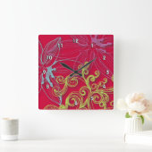 素晴らし花カッコいい可愛ガーリーレトロフローラ スクエア壁時計 (ホーム)