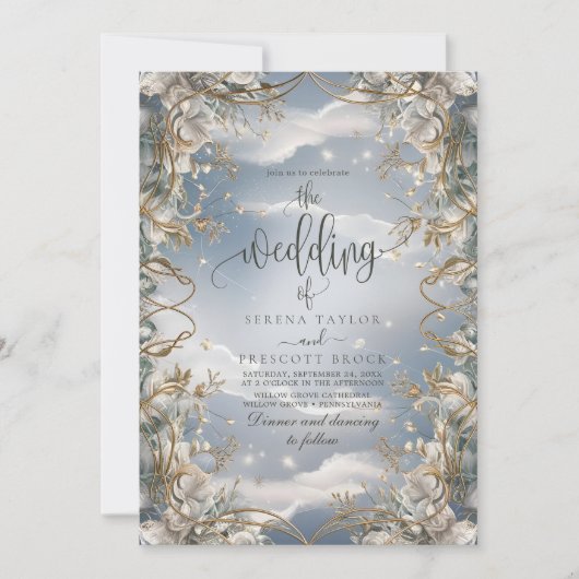 素晴らし花模様にゴールデン結婚ズ 招待状 (正面)