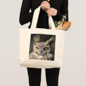 素晴らし角状のフクロウが付いているトートを運んで下さい ラージトートバッグ (正面(商品))