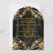 素晴らし誕生日ブラック金ゴールドフローラ蝶 招待状 (裏面)