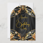 素晴らし誕生日ブラック金ゴールドフローラ蝶 招待状 (正面)
