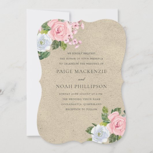 素晴らし赤面ピンクフローラエレガントなウェディング招待状 招待状 (正面)