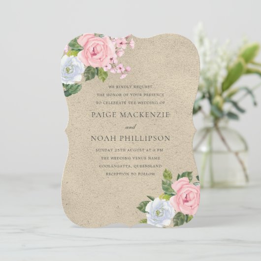 素晴らし赤面ピンクフローラエレガントなウェディング招待状 招待状 (スタンド正面)