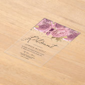 素晴らし赤面ピンクフローラ金ゴールド退職パーティー アクリル招待状 (レイダウン)