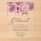 素晴らし赤面ピンクフローラ金ゴールド退職パーティー アクリル招待状 (正面)