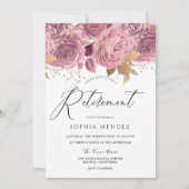 素晴らし赤面ピンクフローラ金ゴールド退職パーティー 招待状 (正面)