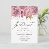 素晴らし赤面ピンクフローラ金ゴールド退職パーティー 招待状 (スタンド正面)