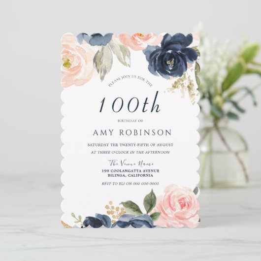 素晴らし赤面&ネイビーフローラ100th誕生日パーティー 招待状 (スタンド正面)