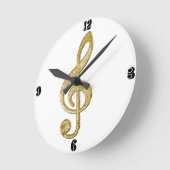 素晴らし輝く金ゴールドバー効果高音クレフ、 音符記号音楽 ラウンド壁時計 (傾斜)