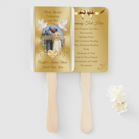 素晴らし金ゴールドの結婚アニバーサリープログラムファン ハンドファン (正面&裏面)