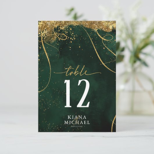 素晴らし金ゴールド抽象芸術結婚のEmerald ID867を表示 招待状 (スタンド正面)