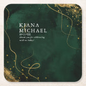 素晴らし金ゴールド抽象芸術結婚のV1 Emerald ID867をライン スクエアペーパーコースター (正面)