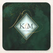 素晴らし金ゴールド抽象芸術結婚のV2 Emerald ID867を行う スクエアペーパーコースター (正面)