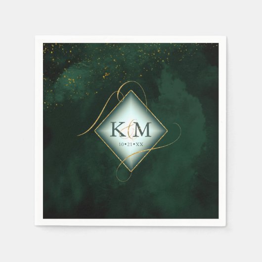 素晴らし金ゴールド抽象芸術結婚のV2 Emerald ID867を行う スタンダードカクテルナプキン (正面)