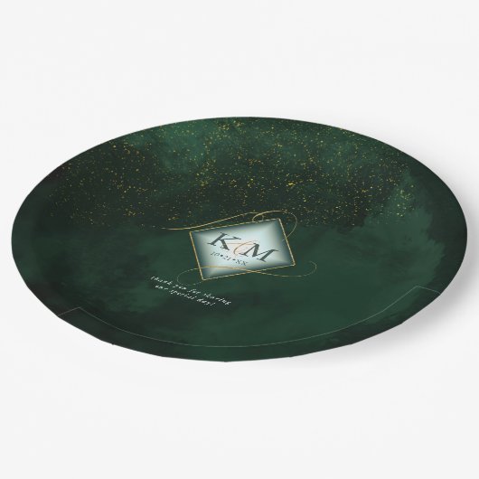 素晴らし金ゴールド抽象芸術結婚のV2 Emerald ID867を行う ペーパープレート (アングル)