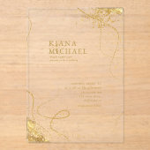 素晴らし金ゴールド線抽象芸術結婚の透過ID867 アクリル招待状 (正面)