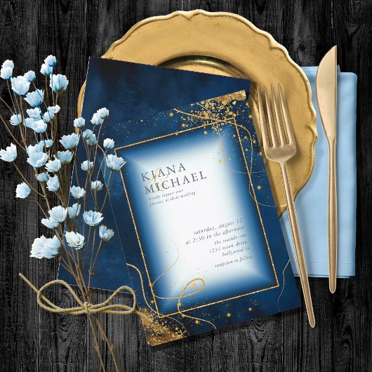 素晴らし金ゴールド線結婚抽象芸術V2 Navy ID867