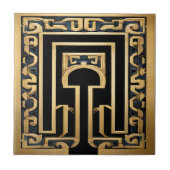 素晴らし金ゴールド黒青スタイリッシュギリシャ瓦 タイル (正面)