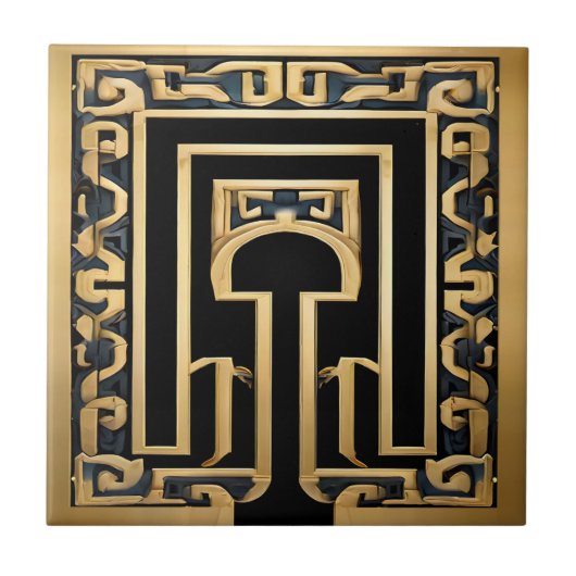 素晴らし金ゴールド黒青スタイリッシュギリシャ瓦 タイル (正面)