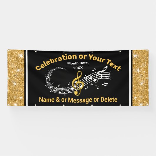 素晴らし黒、金ゴールドと白、ミュージックノートバナー 横断幕 (横)