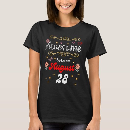 素晴らし28生まれ歳の誕生日の花とブッ威厳があるト Tシャツ (正面)