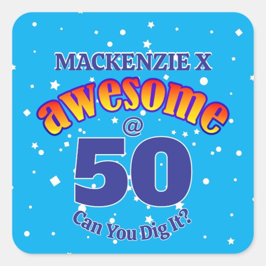 素晴らし50ライトブルー誕生日 スクエアシール (正面)