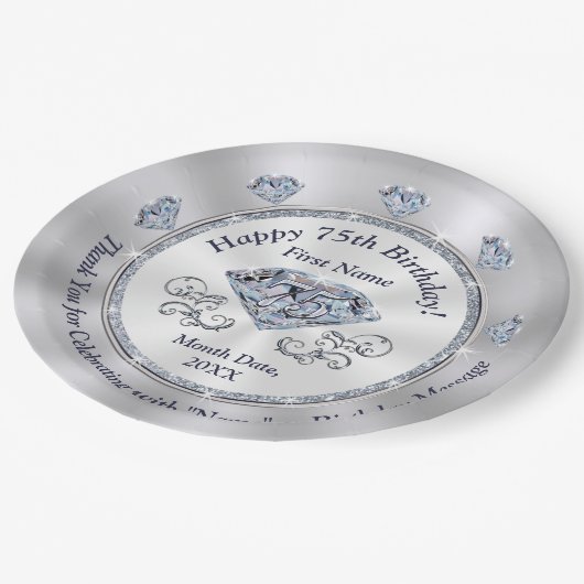 素晴らし75パーソナライズされた番目の誕生日プレート ペーパープレート (アングル)