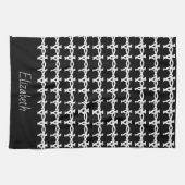 素晴らし, ミニマル,白黒のチェーンパターン キッチンタオル (横)