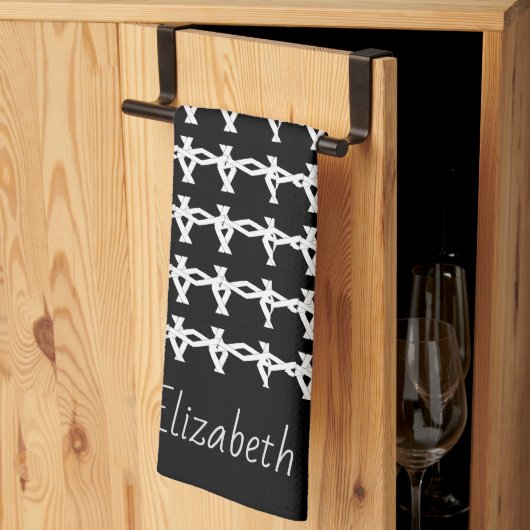 素晴らし, ミニマル,白黒のチェーンパターン キッチンタオル (三つ折り)